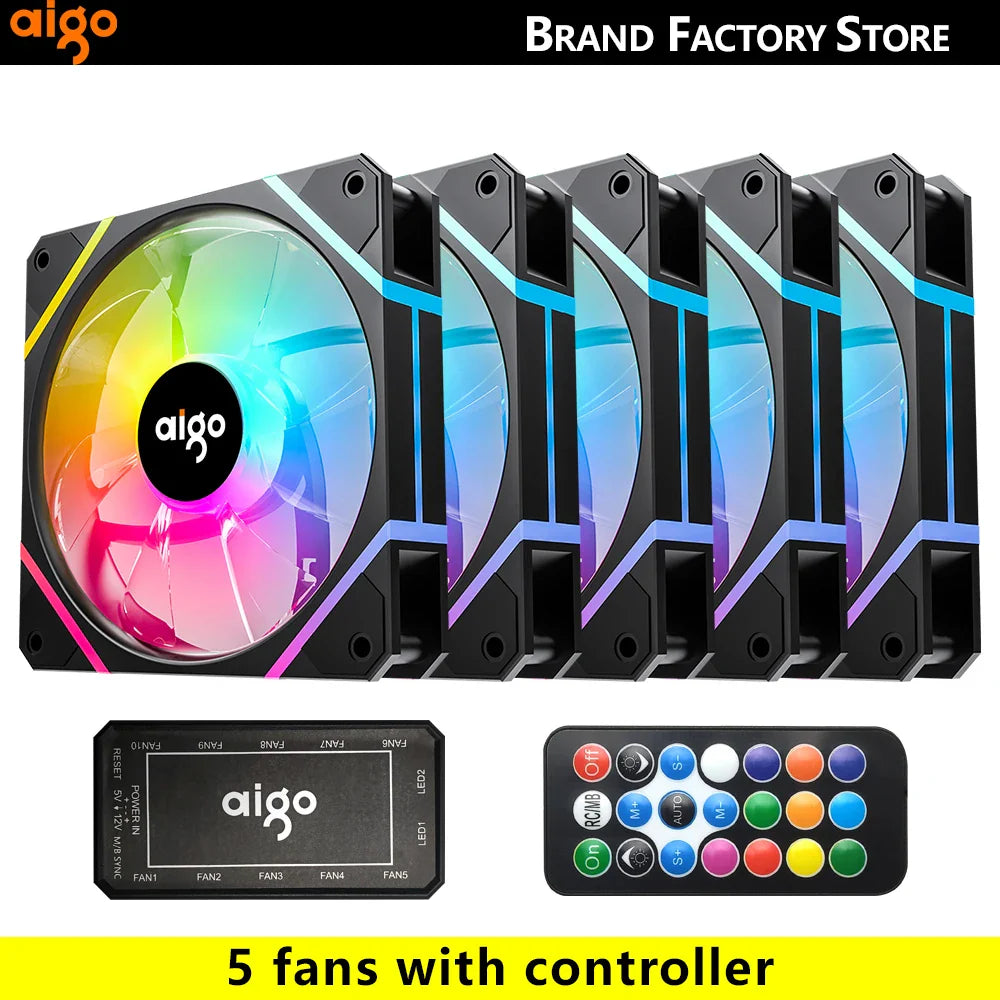 Aigo AM12 RGB PC Fan Kit — 120mm ARGB Water Cooler & Case Cooling Fans with 6-Pin Controller
