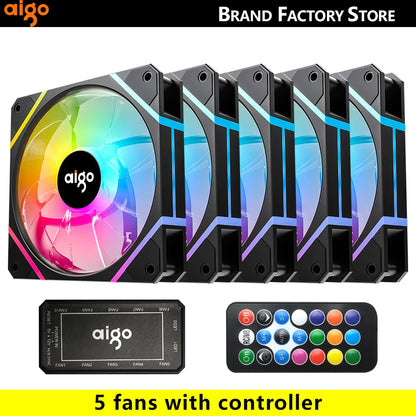 Aigo AM12 RGB PC Fan Kit — 120mm ARGB Water Cooler & Case Cooling Fans with 6-Pin Controller