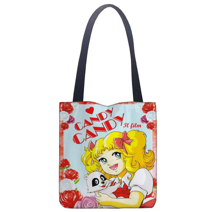 Cartoon Candy Handbag - Women’s Casual Linen Totes, Underarm Top Handle Bag, Shopping & Travel Tote