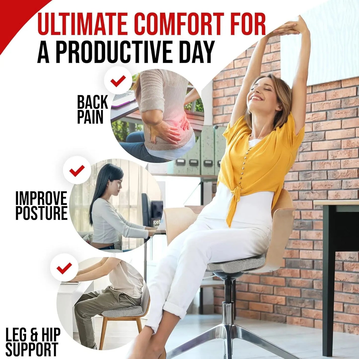 Ergonomic Memory Foam Seat Cushion – Hemorrhoid Relief Office Chair Cushion for Long Sitting Comfort (Students & Office Use)