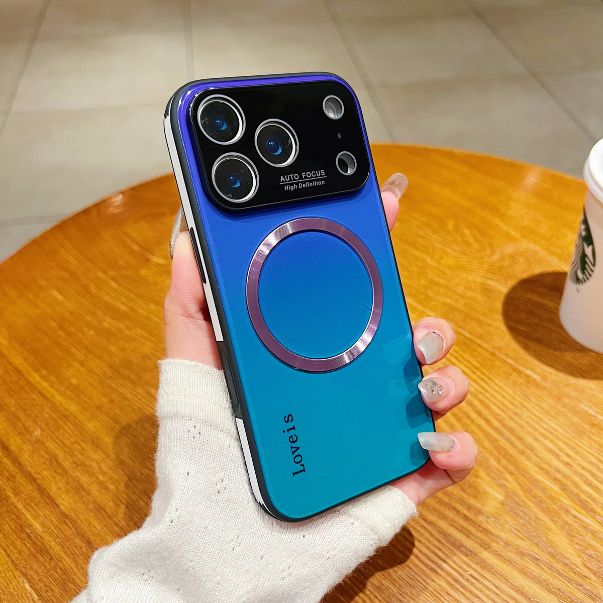 Luxury Large Window MagSafe Phone Case for iPhone 18 17 16 15 14 13 12 Pro Max Plus - Magnetic Gradient Streaming Protective Cover