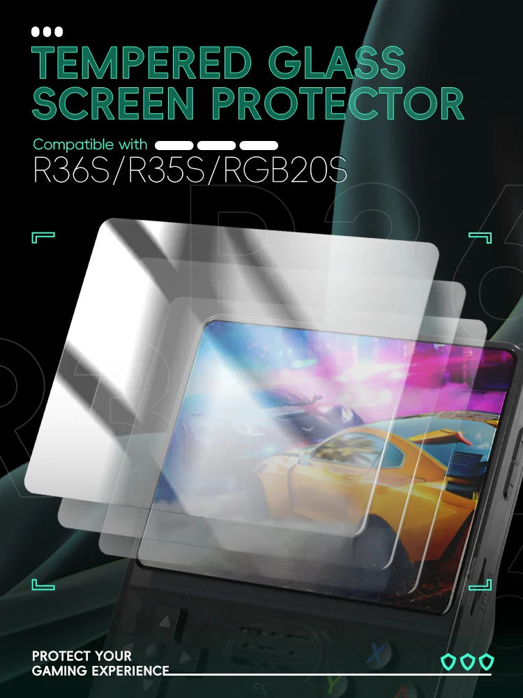 DATA FROG R36S Tempered Glass Screen Protector - Original Cover Film for 3.5-Inch RGB20S and R35S Game Player