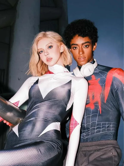 Anime Superhero Cosplay Spider-Man Bodysuit — Miles & Gwen Halloween Carnival Party Couple Costume