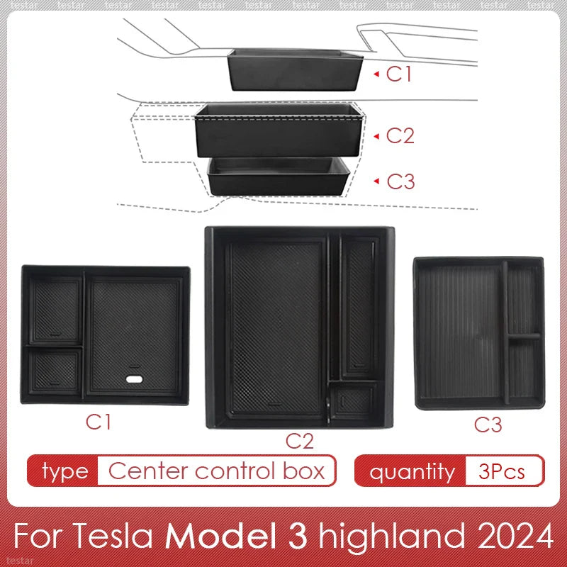 Tesla Model 3 Highland 2024 Center Console Storage Box – Armrest Organizer Accessory for Model 3 Stowing & Tidying