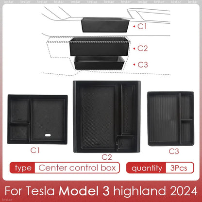 Tesla Model 3 Highland 2024 Center Console Storage Box – Armrest Organizer Accessory for Model 3 Stowing & Tidying