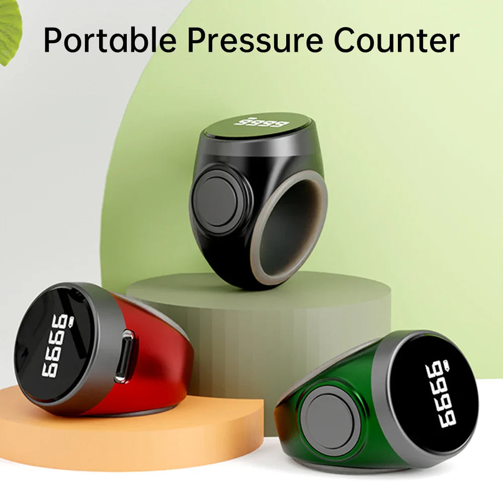 Smart Tasbih Tally Counter – Type-C Rechargeable Muslims Zikr Ring with Prayer Time Vibration Reminder