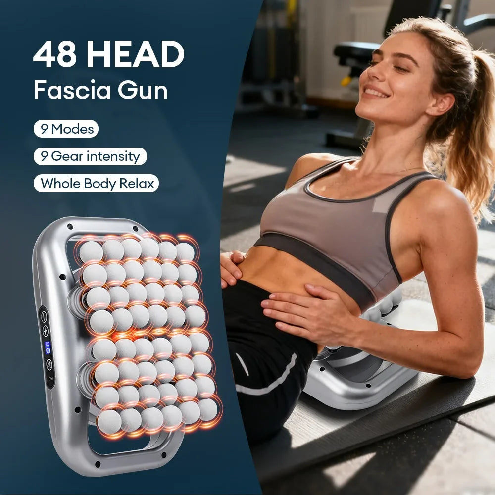 48-Head Body Massage Gun — High-Frequency Vibration Fascia Massager for Neck, Back, Waist, Thigh & Shoulder Muscle Relief