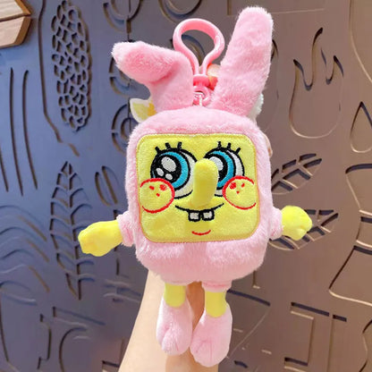 Potdemiel Anime Pink SpongeBob & Patrick Star Kawaii Plush Keychain — Cosplay Stuffed Keyring Gift for Kids