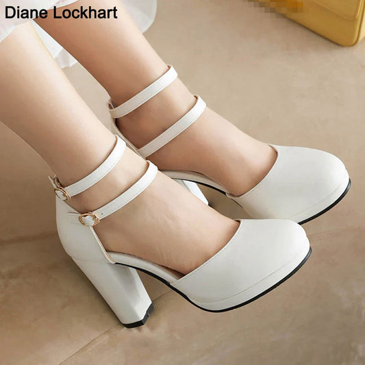 Women’s Brown Fashion Pumps – Round Toe High Heels with Rubber Sole & Black Platform, Leather Shoes for Spring & Autumn