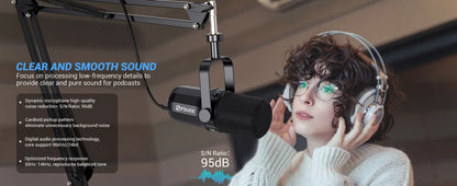 FDUCE SL40+ USB/XLR Dynamic Microphone Kit with Headset Output, Sound Insulation & Arm Stand for PC, PS5/PS4, and Mixers