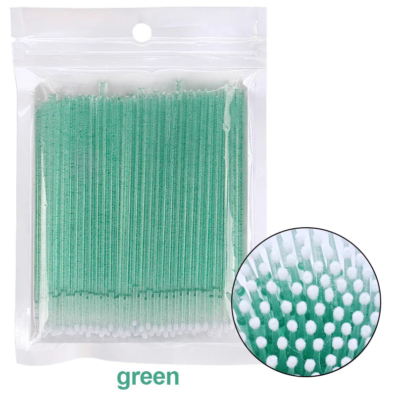 100pcs Eyelash Cleaning Brushes – Micro Cotton Swabs for Lash Extensions & Makeup Remover