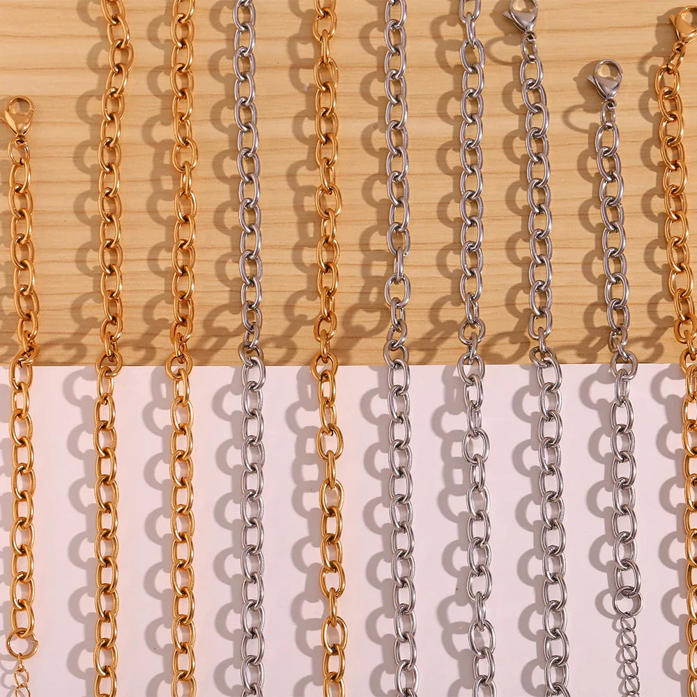 18K Gold Plated Stainless Steel Oval Link Chain Jewelry Set – 7mm Chunky Silver Color Choker Necklace, Bracelet & Anklet Accessories