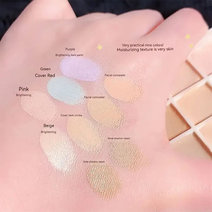 9 Color Flawless Concealer Palette – Waterproof, Sweatproof, Full Coverage for Spots, Acne, Dark Circles, Tear Grooves