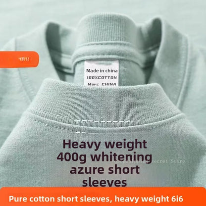 Unisex 400g Heavyweight Cotton T-Shirt - Loose-Fit Thick Short Sleeve Summer Tee