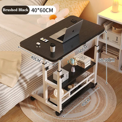 Adjustable Height Portable Study Desk with Storage Shelf – Mobile Bedside Table for Work & Dining, Includes USB Fan & Light