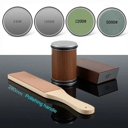 Rolling Diamond Knife Sharpener with Magnetic Holder – 15° & 20° Angle Roller Kitchen Sharpening Stone Kit