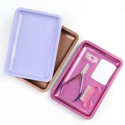 Square Stainless Steel Cosmetic Storage Tray – Nail Art Manicure Plate for Tools & False Nails