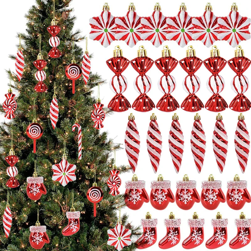 6PCS Christmas Candy Cane & Lollipop Hanging Ornaments – Festive Tree Pendants for Home Holiday Decor