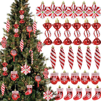 6PCS Christmas Candy Cane & Lollipop Hanging Ornaments – Festive Tree Pendants for Home Holiday Decor