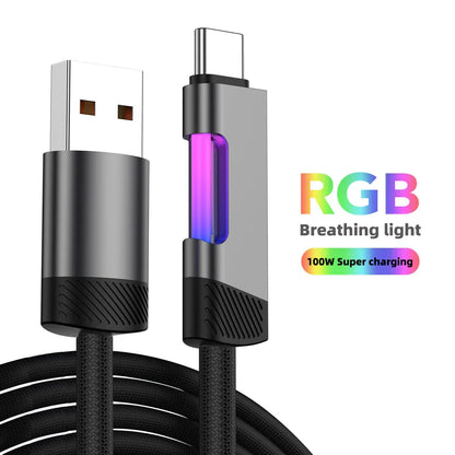 RGB Fast Charging Cable 120W 6A – USB Type-C Charge Cord with Ambient RGB Light