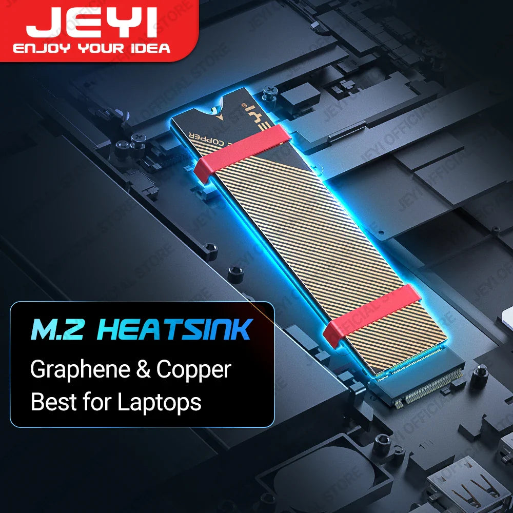 JEYI M.2 Copper SSD Heatsink with Graphene Layer - NVMe NGFF 2280 Drive Cooler for Laptop, PC & PS5