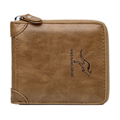 Luxury Leather Men's Wallet – RFID Zipper Card Holder with Coin Pocket, Perfect Gift for Men