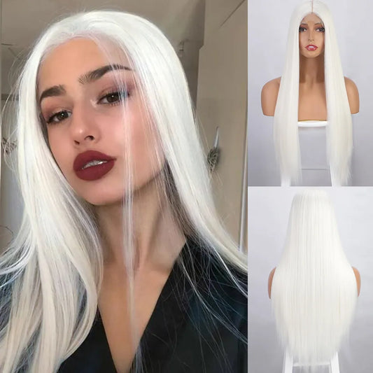 I's a wig Long Straight White Cosplay Wigs: Synthetic Wigs for Women in 60, 613, Blonde, Grey, Pink, Black - Ideal for Daily Party and Lolita