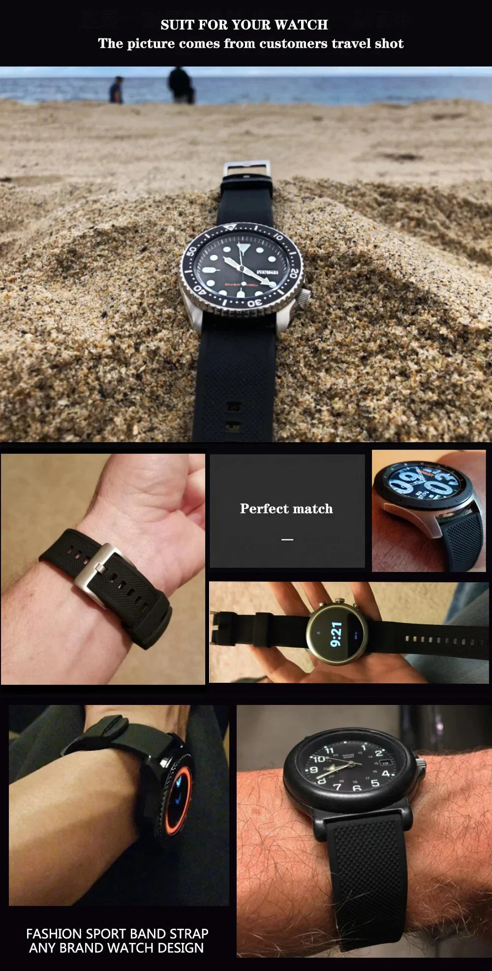 Premium Silicone Watch Band – Quick Release Rubber Strap, 18mm 20mm 22mm Replacement Watchband