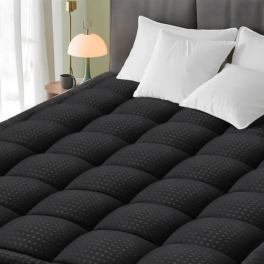 Quilted Fitted Mattress Pad — Cooling Pillow Top Protector, Breathable Soft Mattress Cover