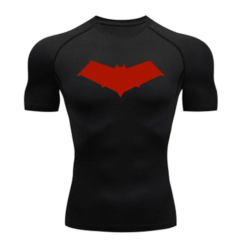 Men’s Summer Casual Compression T-Shirt — Quick-Dry Bat Print Fitness, Gym, MMA Rashguard Workout Tee