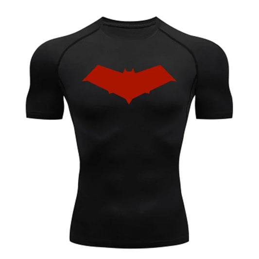 Men’s Summer Casual Compression T-Shirt — Quick-Dry Bat Print Fitness, Gym, MMA Rashguard Workout Tee