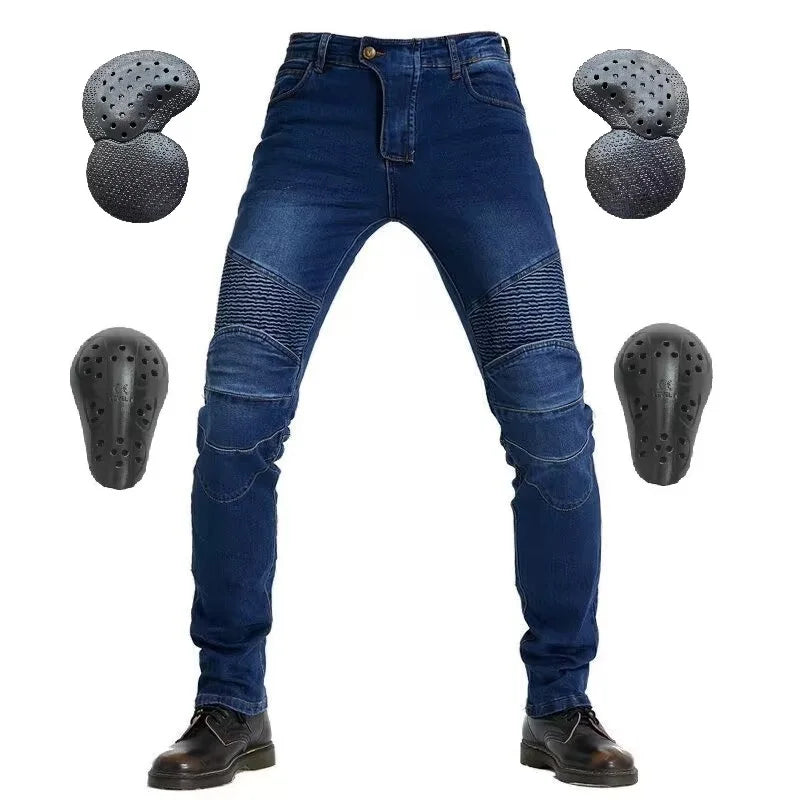 Men's Embroidery Motorcycle Jeans – Protective Gear with Belt, Motocross Pants for Driver License Test & Riding