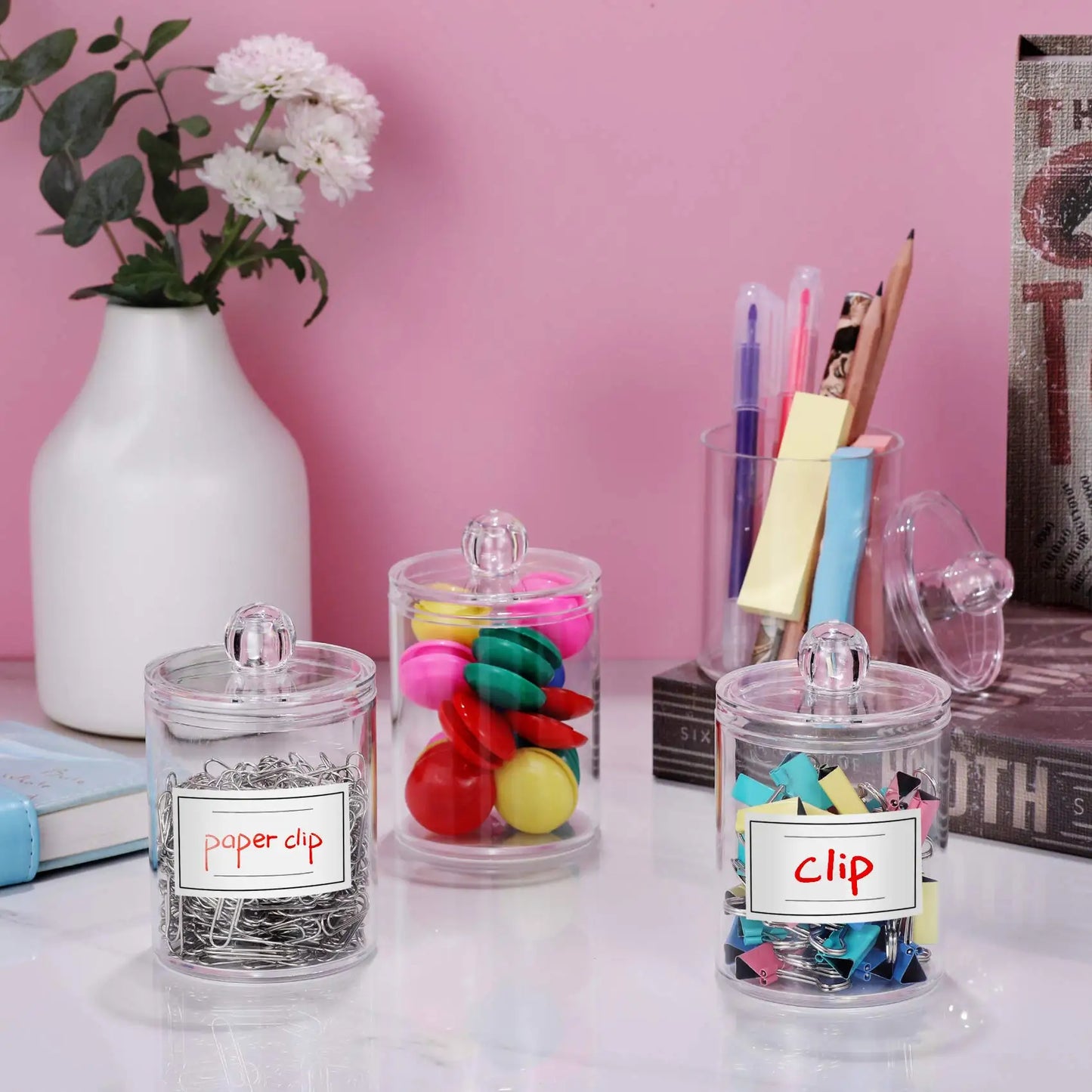 4-Pack Acrylic Q-tip Holder Dispenser – Clear Vanity Organizer for Cotton Swabs, Balls, Pads, and Floss Picks