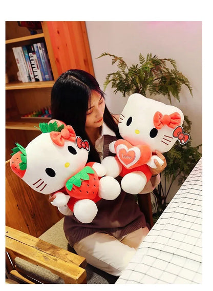 22cm Sanrio Kawaii KT Cat Plush Toy – Strawberry Plush Doll, Home Decor & Birthday Gift for Girls