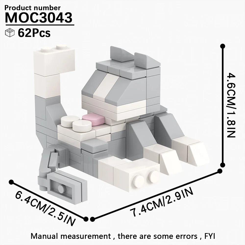 MOOXI Animal Series 62PCS MOC Cat Figures – DIY Building Blocks Educational Toys for Kids, Birthday Gift MOC3042-3045
