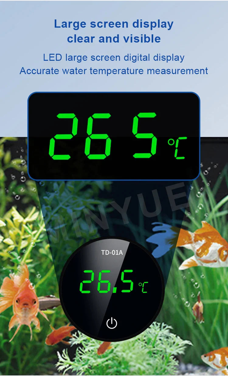 MINYUE LCD Digital Aquarium Thermometer – High Precision External Fish Tank Thermometer with Type-C Charging (-9.9 to 50℃)