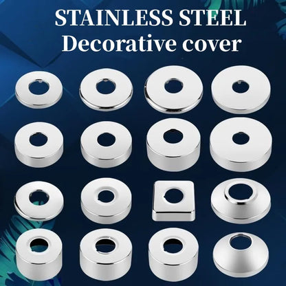 2Pcs Stainless Steel Faucet Decorative Cover – 1/2" & 3/4" Water Pipe Connector Heightening Valve Panel for Kitchen & Shower Faucet Accessories