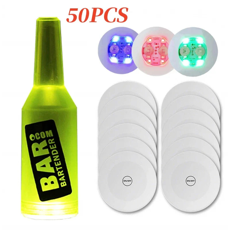 LED Wine Bottle Coasters — Colorful Glowing Stickers for Bar, Wedding, Party Lighting Decor (1/10/20/50PCS)