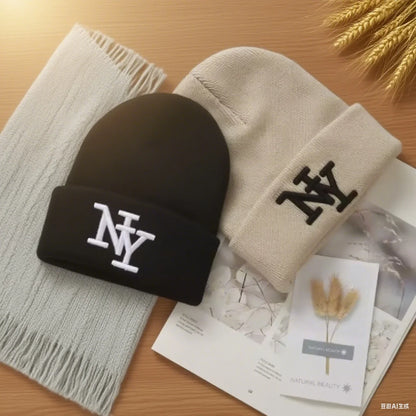 Winter Beanie Hat for Men & Women – 3D Embroidery Knitted Warm Cap for Outdoor Sports & Casual Wear
