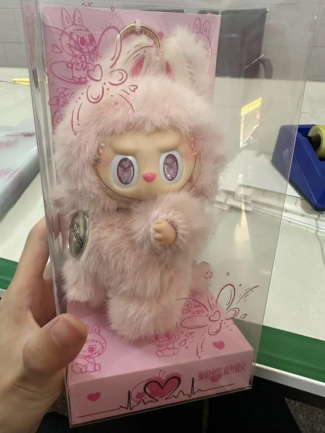 17cm Pop Labubu Pink Leader Butterfly Eye Angel Vinyl Doll Pendant — Cute Zimomo Ornament, Holiday Gift Toy