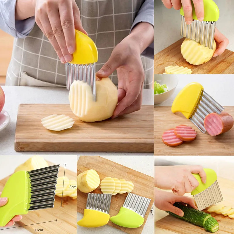 Stainless Steel Crinkle Potato Slicer – Wavy Vegetable & Fruit Cutter Knife for French Fries Chopping