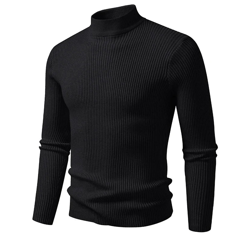 Men's Mock Neck Pullover Sweater - Striped High Neck Long Sleeve Winter Warm Casual Knitwear