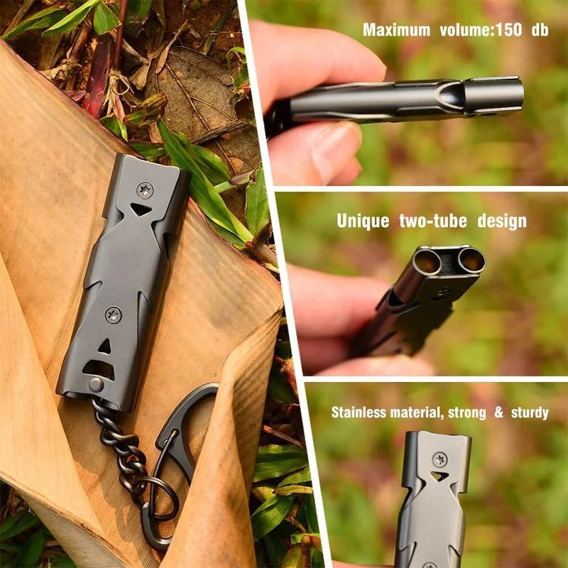 Outdoor EDC Survival Whistle – High Decibel Double Pipe Stainless Steel Keychain