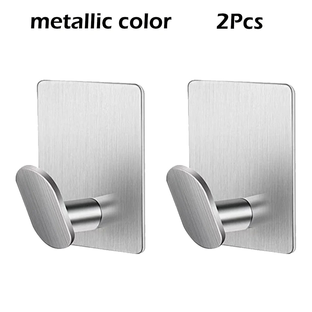 Bathroom Adhesive Wall Hooks - Stainless Steel Multi-Purpose Towel Rack Hooks for Kitchen & Home Storage