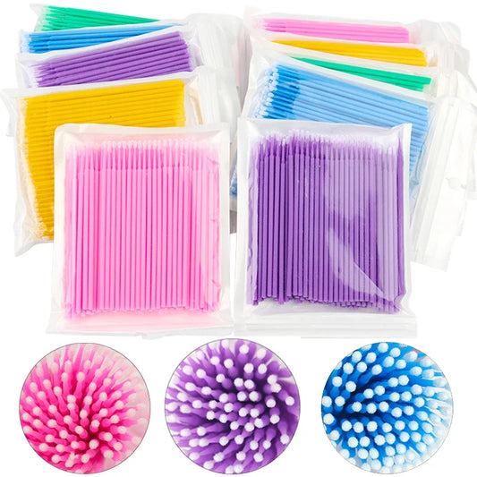 100pcs Eyelash Cleaning Brushes – Micro Cotton Swabs for Lash Extensions & Makeup Remover