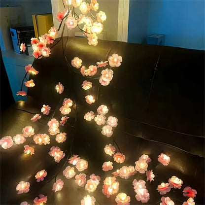 72/96 LED USB Cherry Blossom String Lights – 8-Mode DIY Flower Lights for Parties & Weddings