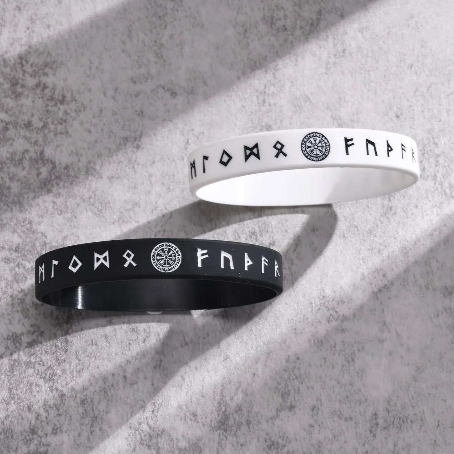 Vnox 12mm Silicone Bracelet for Men - Soft Rubber Viking Compass Rune Amulet Wristband Set
