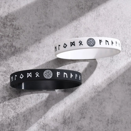 Vnox 12mm Silicone Bracelet for Men - Soft Rubber Viking Compass Rune Amulet Wristband Set