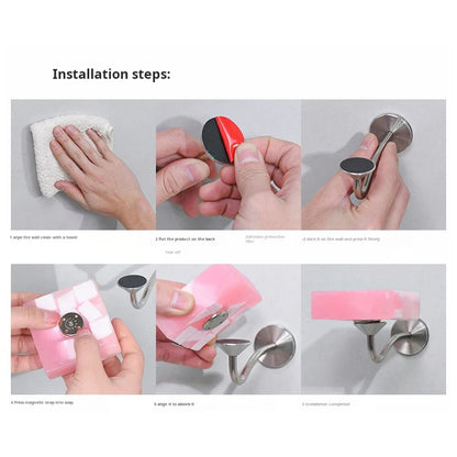 Adhesive Magnetic Soap Holder – No-Hole Stainless Steel, Corrosion-Resistant Wall-Mounted Soap Rack
