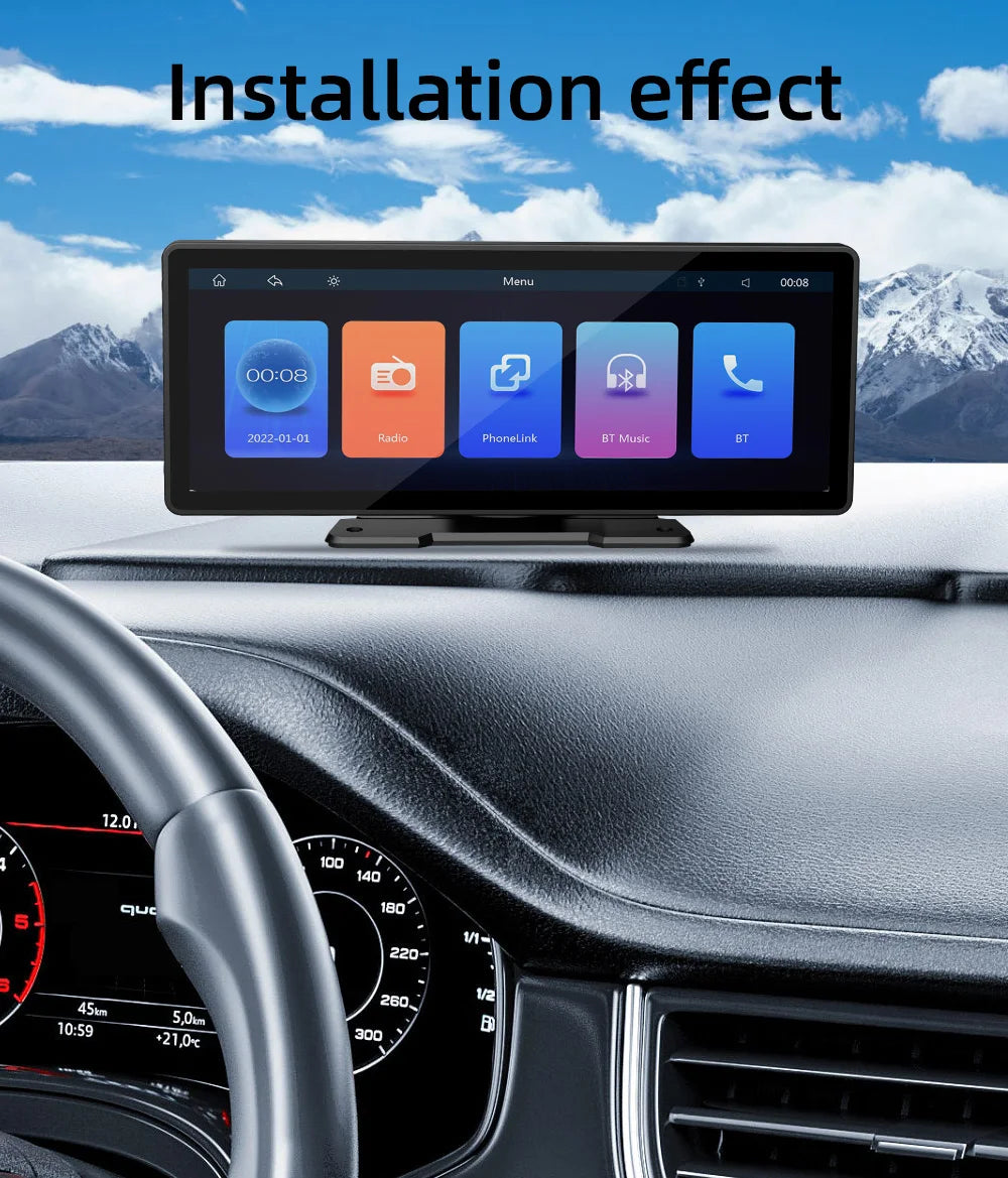 BQCC 10.26-Inch Portable Wireless CarPlay Screen – HD Rearview Camera, Car Radio DVR, MP5 Multimedia Player, Android Auto